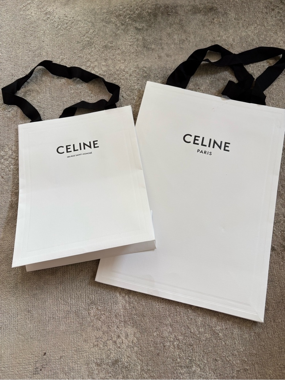 Celine White Shopping Bags with Black Ribbon Handles (Set of 2)